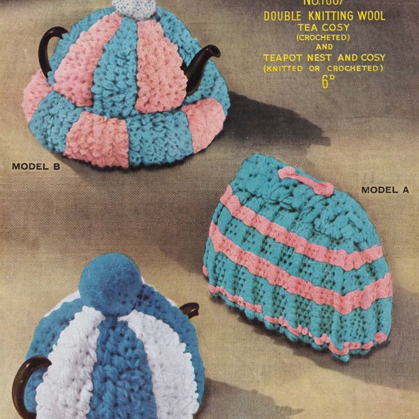 Lovely Tea Cosies and Tea Pot Nest to Knit and Crochet, Vintage Knitting and Crochet Pattern, PDF, Digital Download - D654