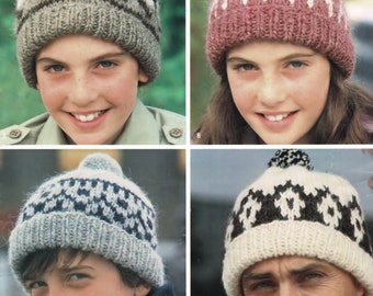 Lovely Nordic Caps for All the Family, Vintage Knitting Pattern, PDF, Digital Download - B348