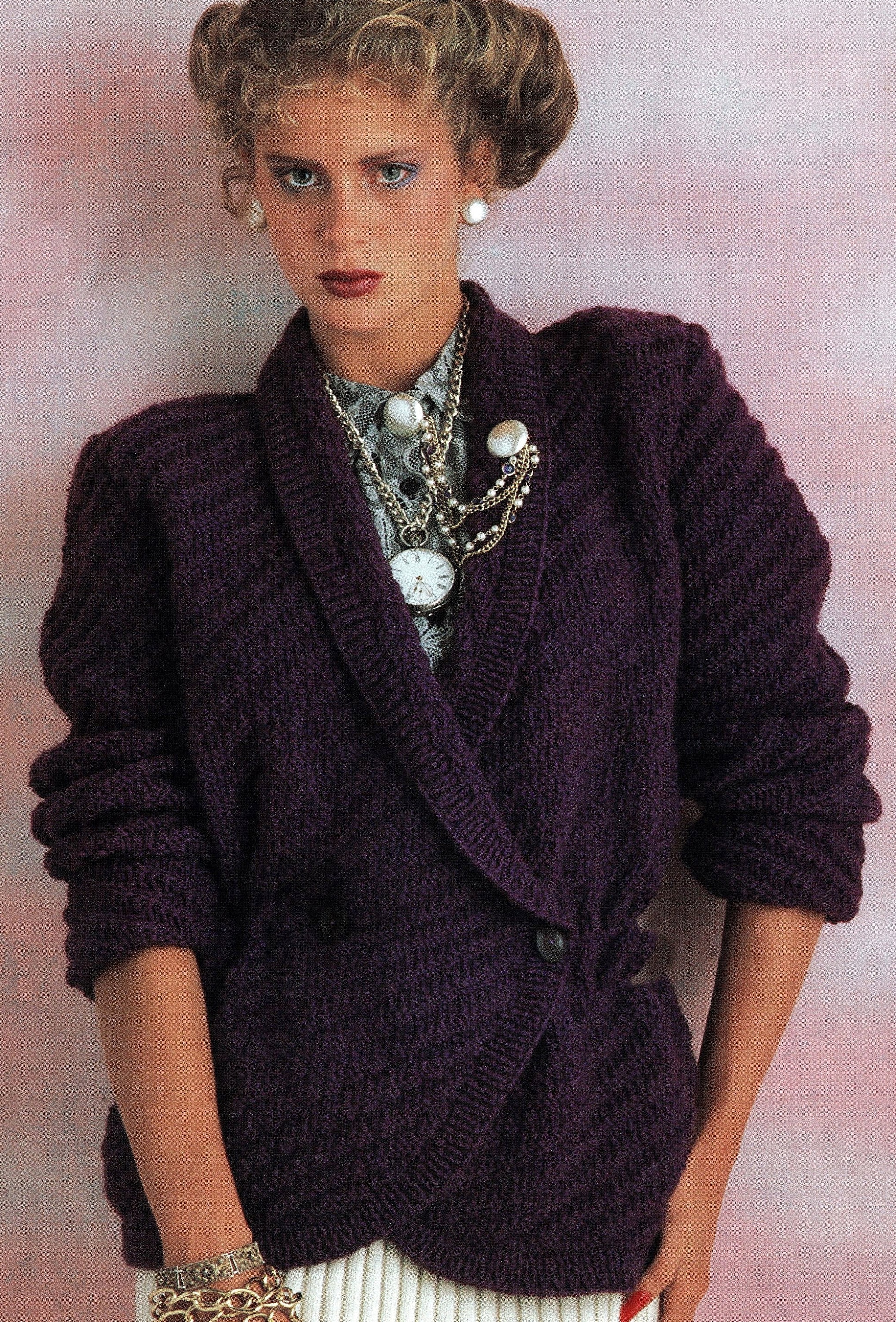 Ladies Elegant Diagonal Stitch Jacket With Shawl Collar and Curved ...