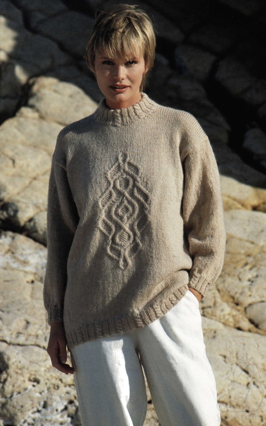 Ladies Generous Fitting Sweater With Large Cabled Motif on the Front ... - Generous Fitting Sweaters