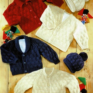 Babies, Toddlers and Childrens Basket Stitch Cardigans and Matching Hats, Vintage Knitting Pattern, PDF, Digital Download - B293