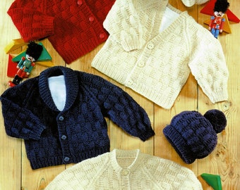 Cardigan e cappelli coordinati per neonati, bambini piccoli e bambini, modello a maglia vintage, PDF, download digitale - B293