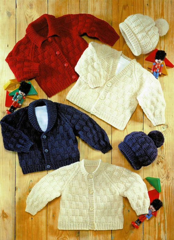 Babies Toddlers and Childrens Basket Stitch Cardigans and Matching Hats Vintage Knitting Pattern PDF Digital Download B293 Etsy Australia