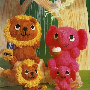 Cute Knitted Lions and Elephants Soft Toys, Vintage Knitting Pattern, PDF, Digital Download - C364