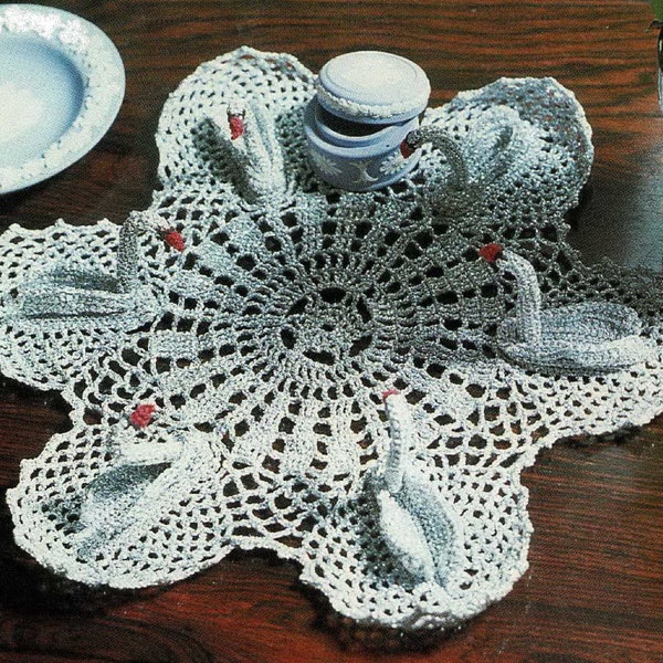 Joli napperon cygne 3D au crochet, motif crochet vintage, PDF, téléchargement numérique - B542