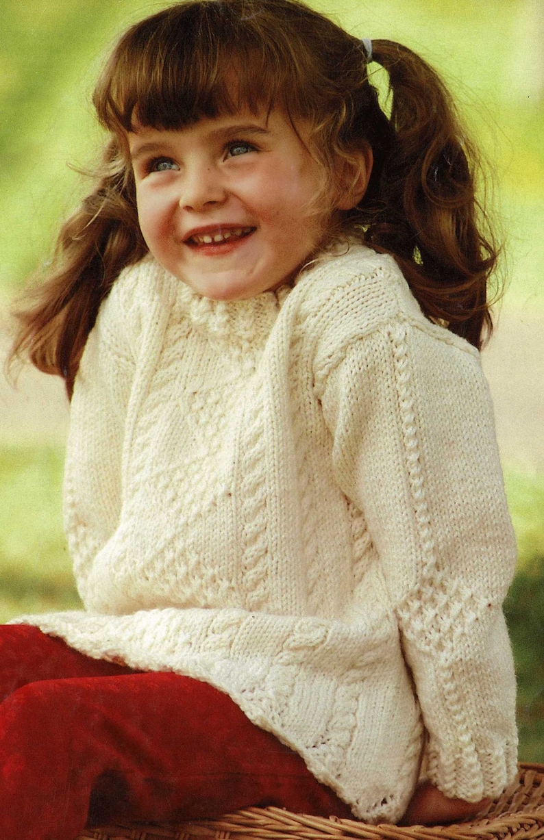 Digital Download PDF Vintage Knitting Pattern C277 Toddlers and Girls Cute Aran Tunic with Decorative Lower Edge