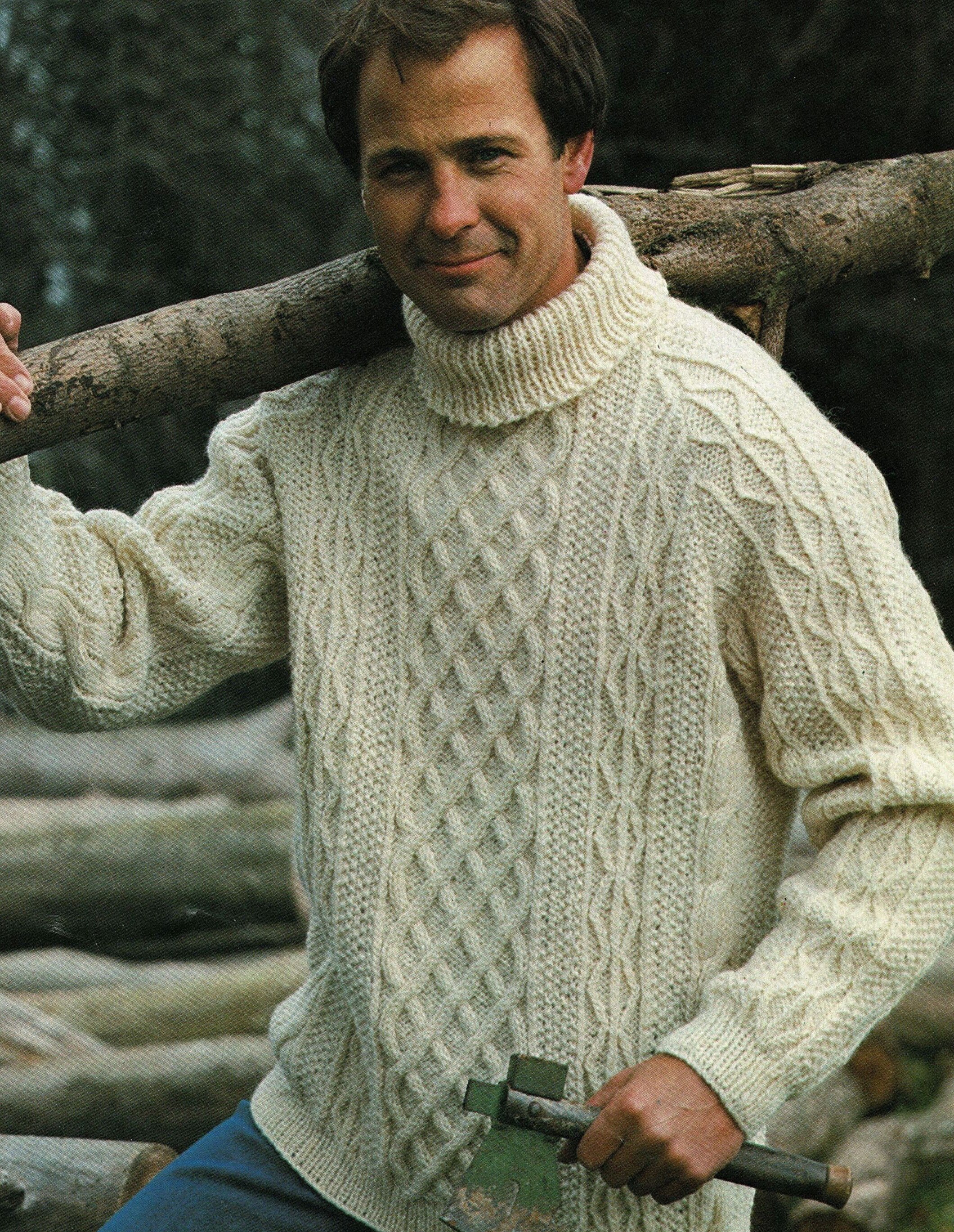 Mens Classic Aran Sweater With Raglan Sleeves and Roll Neck - Etsy UK