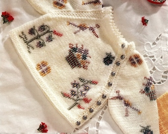 Babies and Toddler Girls Pretty Side Buttoning Top with Optional Embroidery, Vintage Knitting Pattern, PDF, Digital Download - B668