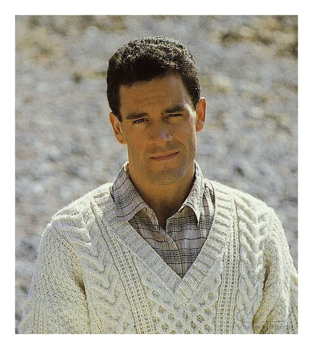 メンズ クラシック アランセーター（ラウンドネックまたはVネック選択