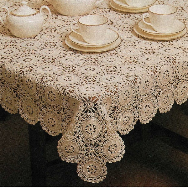 Lovely Medallion Style Motif Tablecloths in Two Sizes, Vintage Crochet Pattern, PDF, Digital Download - B799