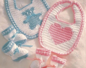 Babies Gorgeous Crochet Bibs and Matching Bootees, Vintage Crochet Pattern, PDF, Digital Download - A480