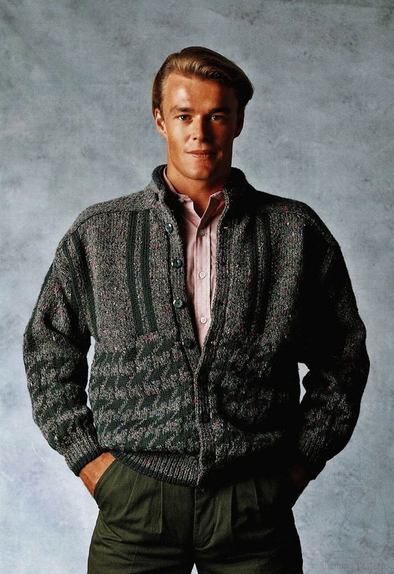 Mens Saddle Shoulder Cardigan With Hounds Tooth Check and - Etsy