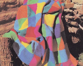 Bold Garter Stitch Patchwork Afghan, Vintage Knitting Pattern, PDF, Digital Download - D173
