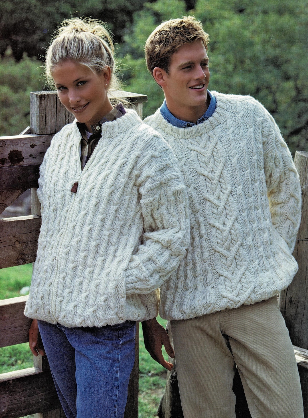 Ladies and Mens Lovely Zip Front Aran Jacket and Saddle Shoulder