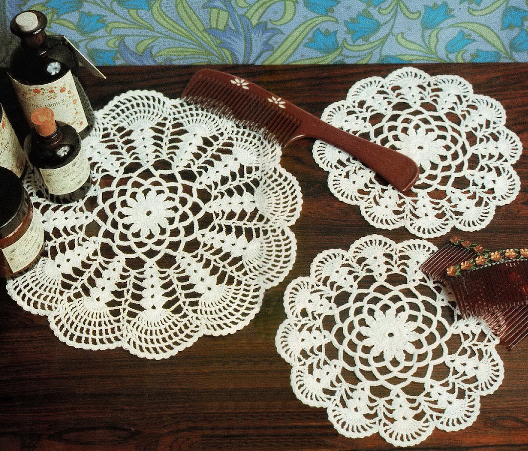 Pretty Crochet Dressing Table Set Vintage Crochet Pattern Etsy