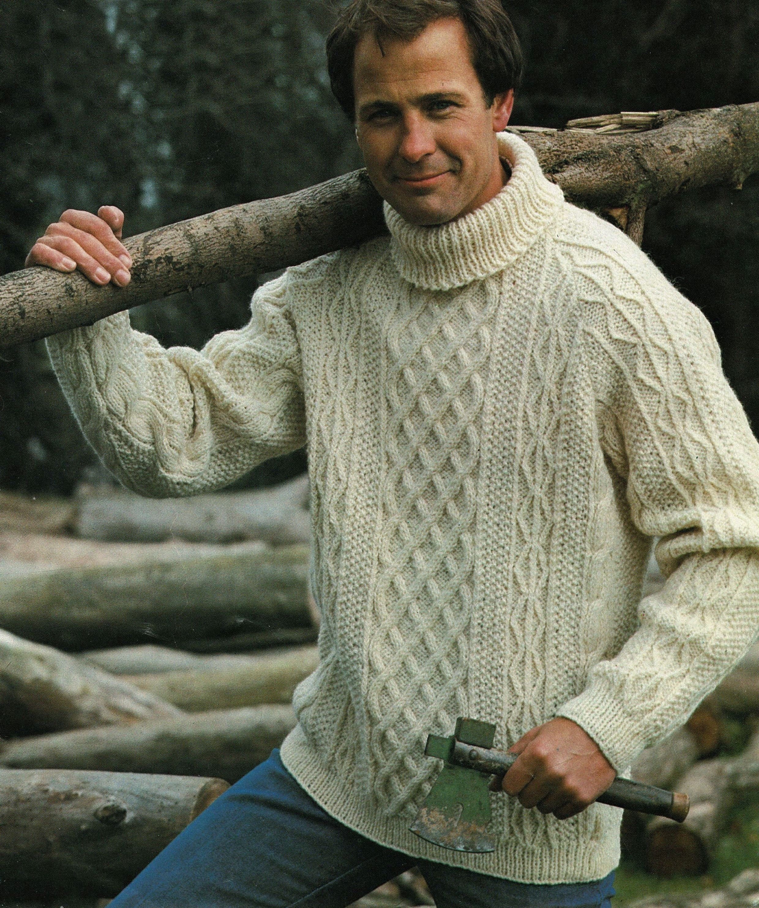 Mens Classic Aran Sweater With Raglan Sleeves and Roll Neck, Vintage  Knitting Pattern, PDF, Digital Download B267 