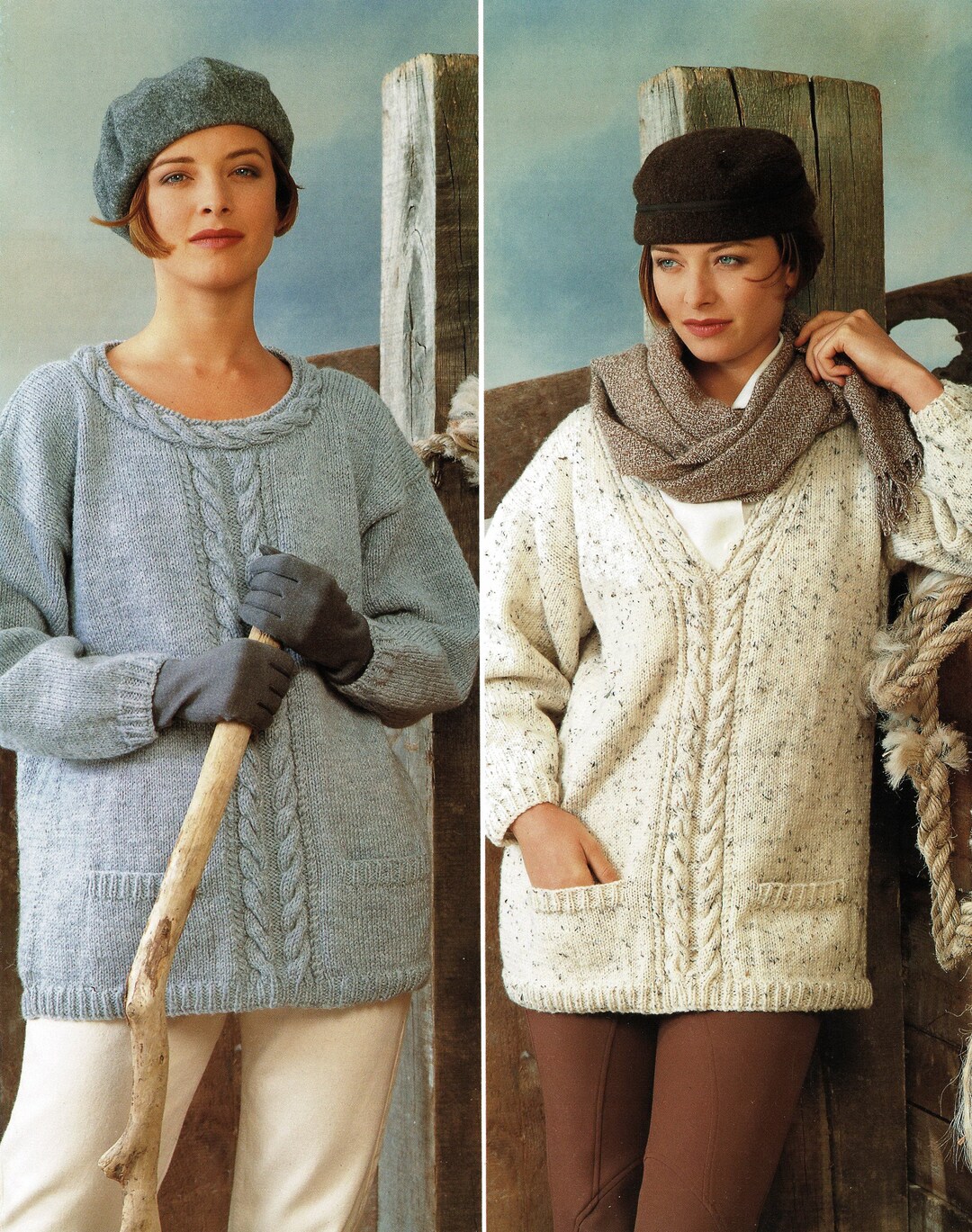 Ladies Aran Sloppy Joe Sweaters With Cable Panel and Choice