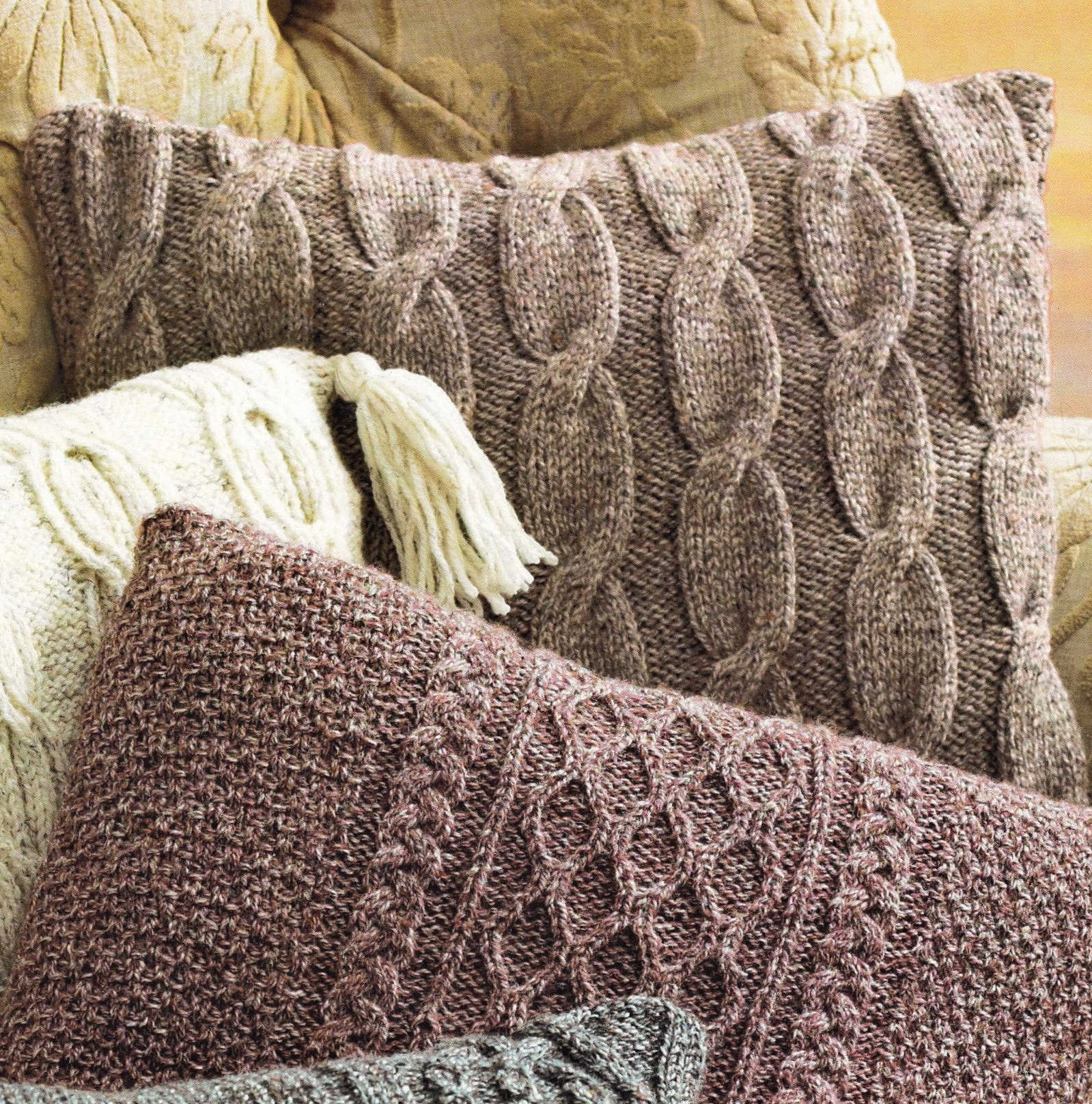 Four Lovely Aran Cushion Covers Vintage Knitting Pattern Etsy