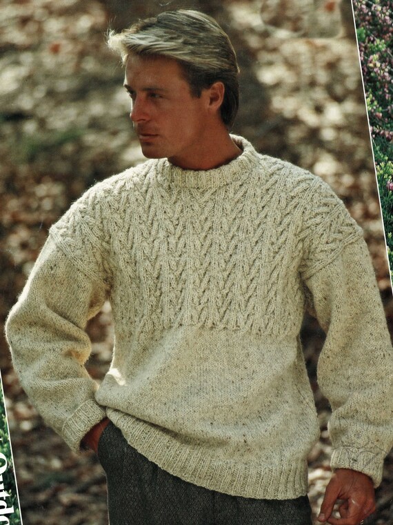 Ameri VINTAGE - 完売　Ameri LAYERED SLANT CABLE KNIT SET Mens Great Aran Guernsey Styled Sweater With Cabled Yoke, Vintage