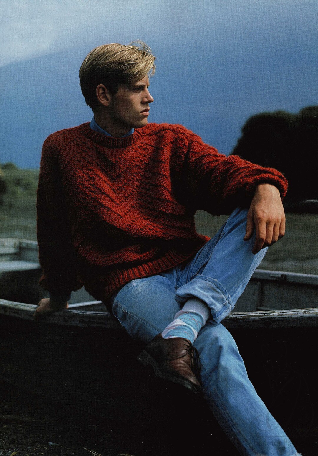 Mens Chunky Knit Textured Sweater With Saddle Shoulders Vintage