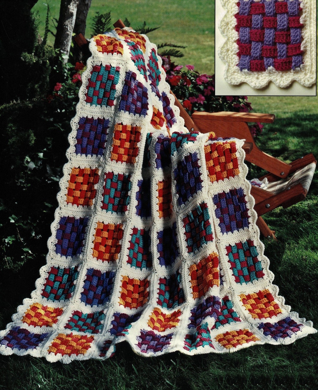 Gorgeous Woven Checkerboard Motif Crochet Afghan, Vintage Crochet ...