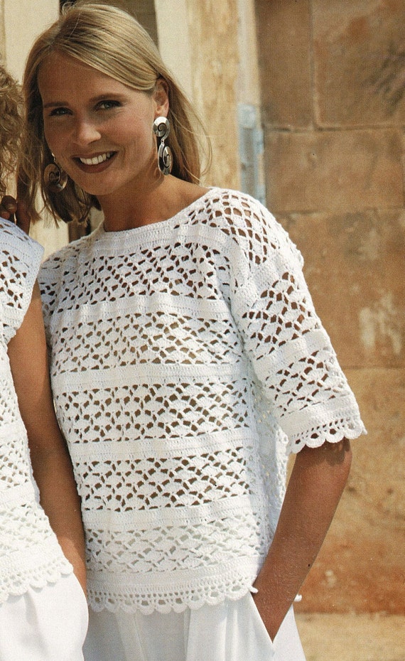 Ladies Crochet Summer Tops With Choice of Sleeveless or Elbow Length  Sleeves, Vintage Crochet Pattern, PDF, Digital Download B142 