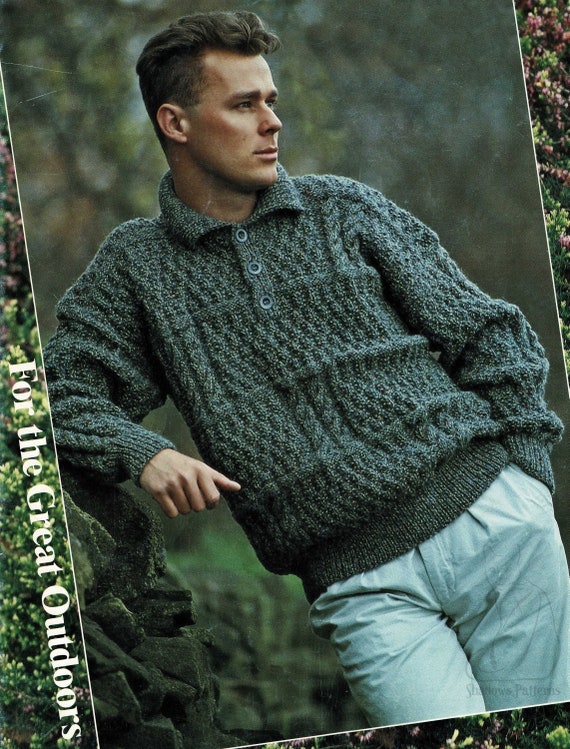 Mens Stylish Polo Shirt Style Sweater in Aran Vintage - Etsy