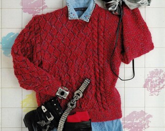 Ladies Sweater with Moss Stitch, Cables and Lace Pattern, Vintage Knitting Pattern, PDF, Digital Download - A913