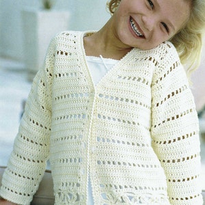 Girls and Ladies Pretty Crochet Round or V Neck Cardigan, Vintage Crochet Pattern, PDF, Digital Download B905 image 2