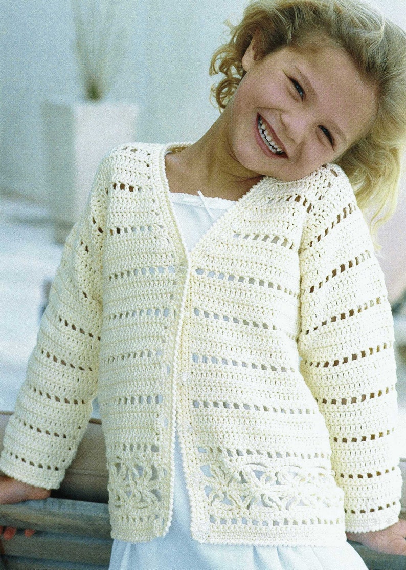 Girls and Ladies Pretty Crochet Round or V Neck Cardigan, Vintage Crochet Pattern, PDF, Digital Download B905 image 2