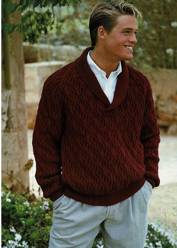 Mens Smart Textured Aran Sweater With Raglan Sleeves and Choice of