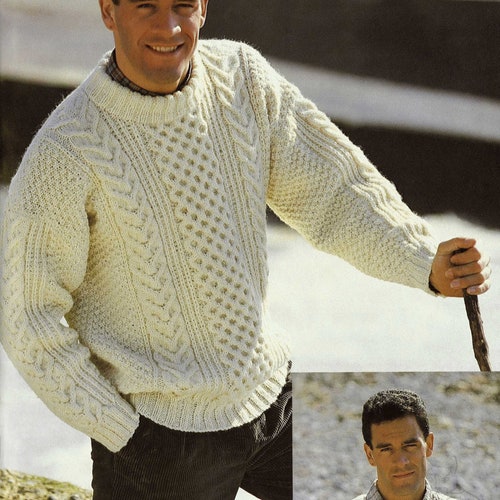3839　TODAYFUL＿Vintage Aran Knit Mens Classic Aran Sweater With Choice of Round or V-neck, Vintage