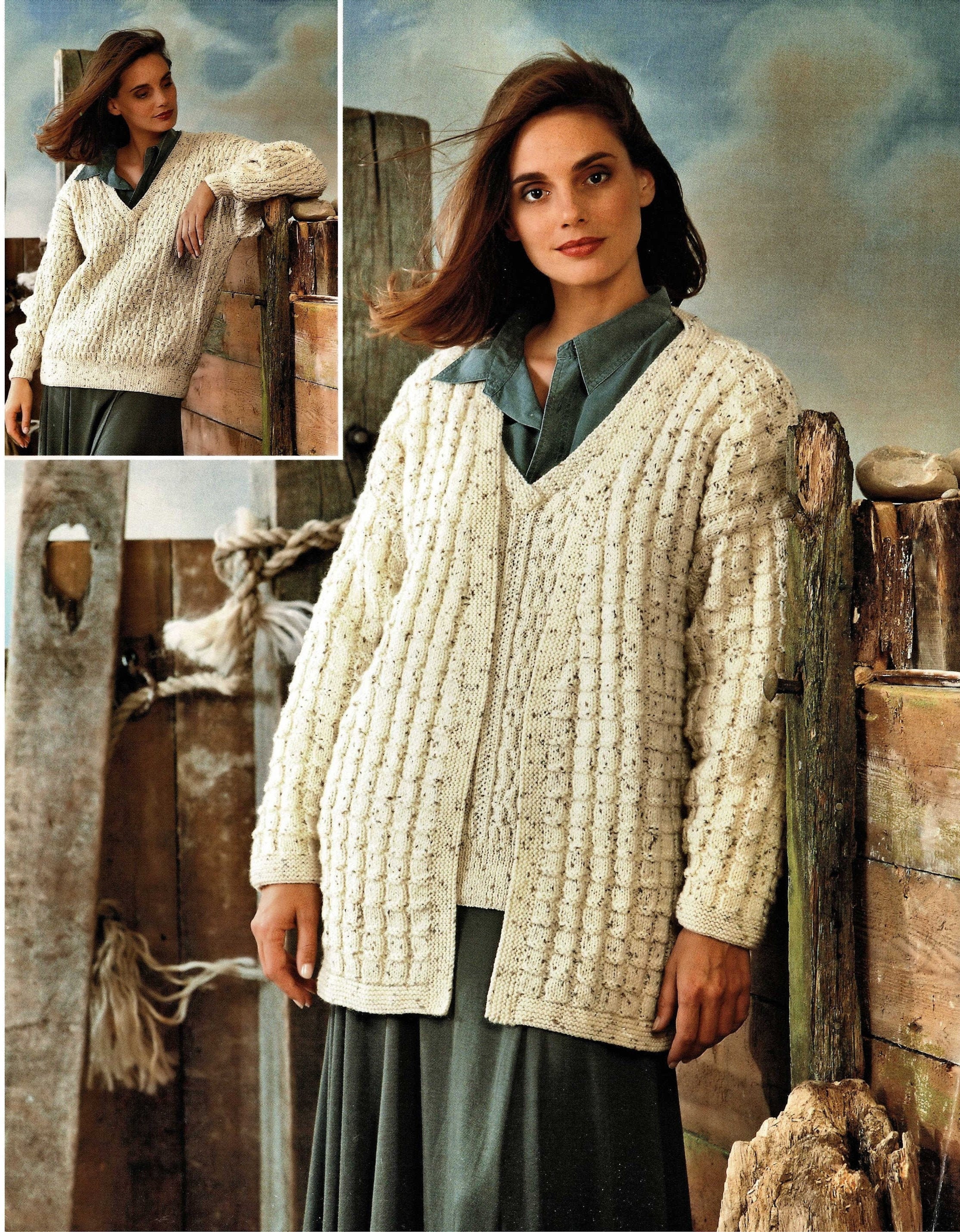 Ladies Lovely easy Knit V-neck Aran 