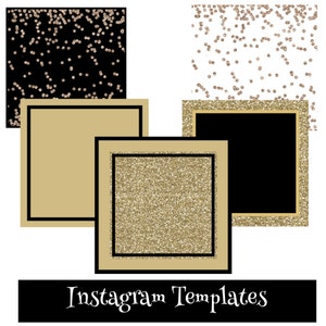 Instagram, Template, Black, Gold, Glitter, 5, Premade, Marketing, Graphics