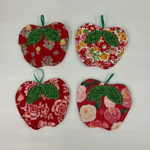 Fabric coasters, set of 4 coasters, apple decor