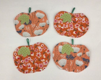 Fabric Coasters, pumpkin, coasters, set of 4