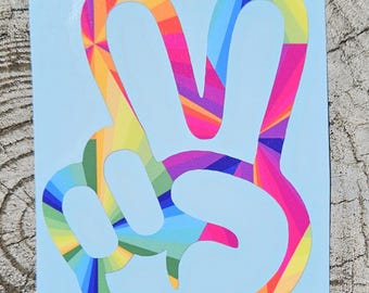 Peace Sign Hand Vinyl Decal: Colorful Car Window Sticker