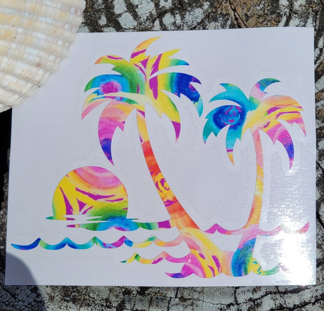 Palm Tree Beach Scene Vinyl Decal Beach Decal Palm Tree Etsy