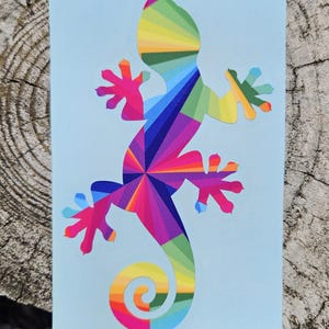 Rainbow Gecko Lizard Vinyl Decal: Car, Laptop, Cup Decor