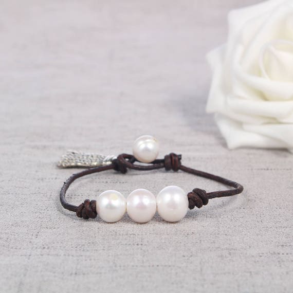 Leather Pearl Bracelet - Leather And Pearl Bracelet Leather Pearl Bracelet - Leather And Pearl Bracelet