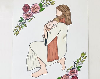 Jesus Christ Holding Baby, Miscarriage, Infant Loss Drawing, Custom Artwork, Grief Gift