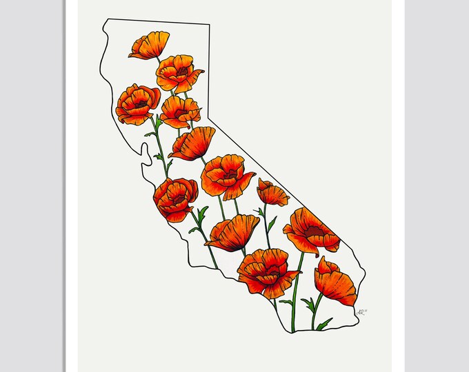 CALIFORNIA State Flower Print, State Art Print, Gift Idea, Map Art - Etsy