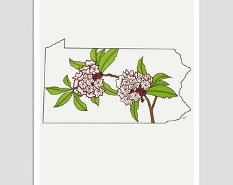 PENNSYLVANIA State Flower Print, State Art Print, Gift Idea, Map Art