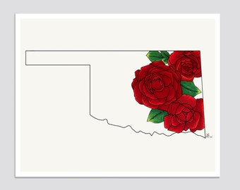 OKLAHOMA State Flower Print, State Art Print, Gift Idea, Map Art