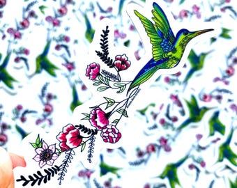 Hand-Drawn Hummingbird Die-Cut Sticker - Unique Waterproof Decal for Nature Lovers
