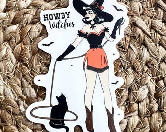 Howdy Witches Pin-Up Cowgirl Stickers | Fun & Spooky Vinyl Decals