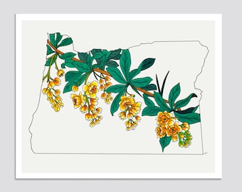OREGON State Flower Print, State Art Print, Gift Idea, Map Art