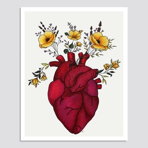 Heart Bouquet Art Print, Original Drawing, Giclée, Home Decor