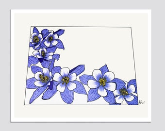 COLORADO State FlowerPrint, State Art Print, Gift Idea, Map Art