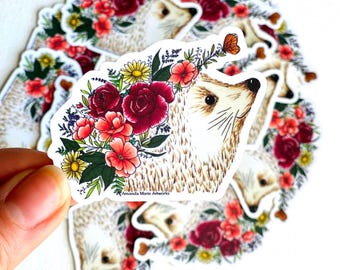 Adorable Floral Hedgehog Die-Cut Sticker - Original Hand-Drawn Waterproof Decal